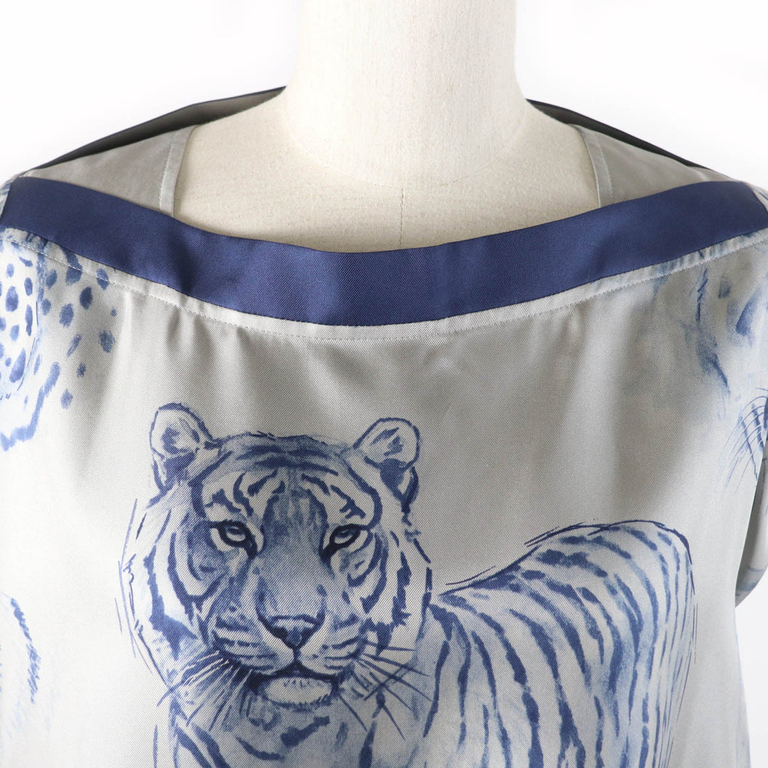 HERMES tops Main: 100% silk Gray navy Women 36 Used Authentic