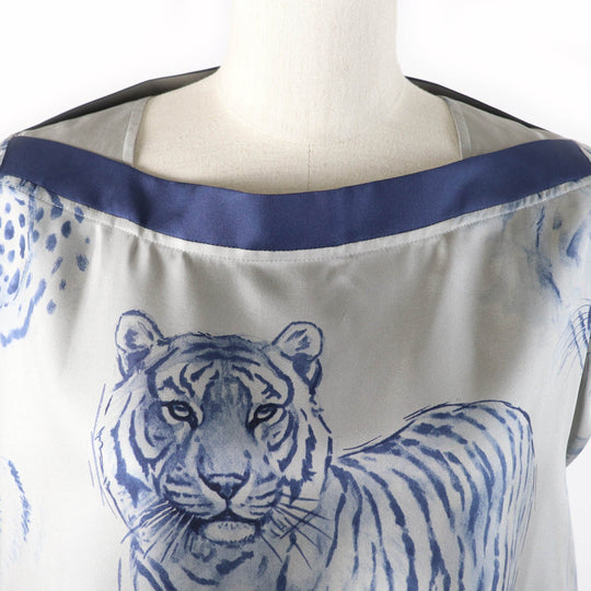 HERMES tops Main: 100% silk Gray navy Women 36 Used Authentic