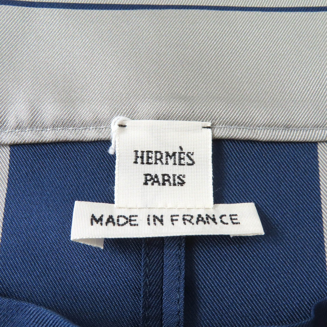 HERMES tops Main: 100% silk Gray navy Women 36 Used Authentic