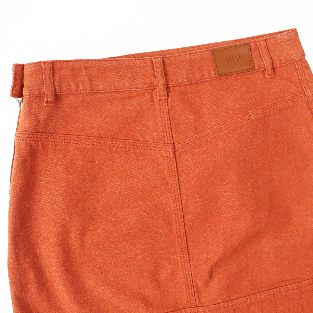 HERMES skirt 2E0350DQ Outer: 98% cotton, Outer: 2% polyurethane, Lining: 64% cotton, Lining: 33% rayon, Lining: 3% polyurethane Orange Crude cell Women 34 Used Authentic