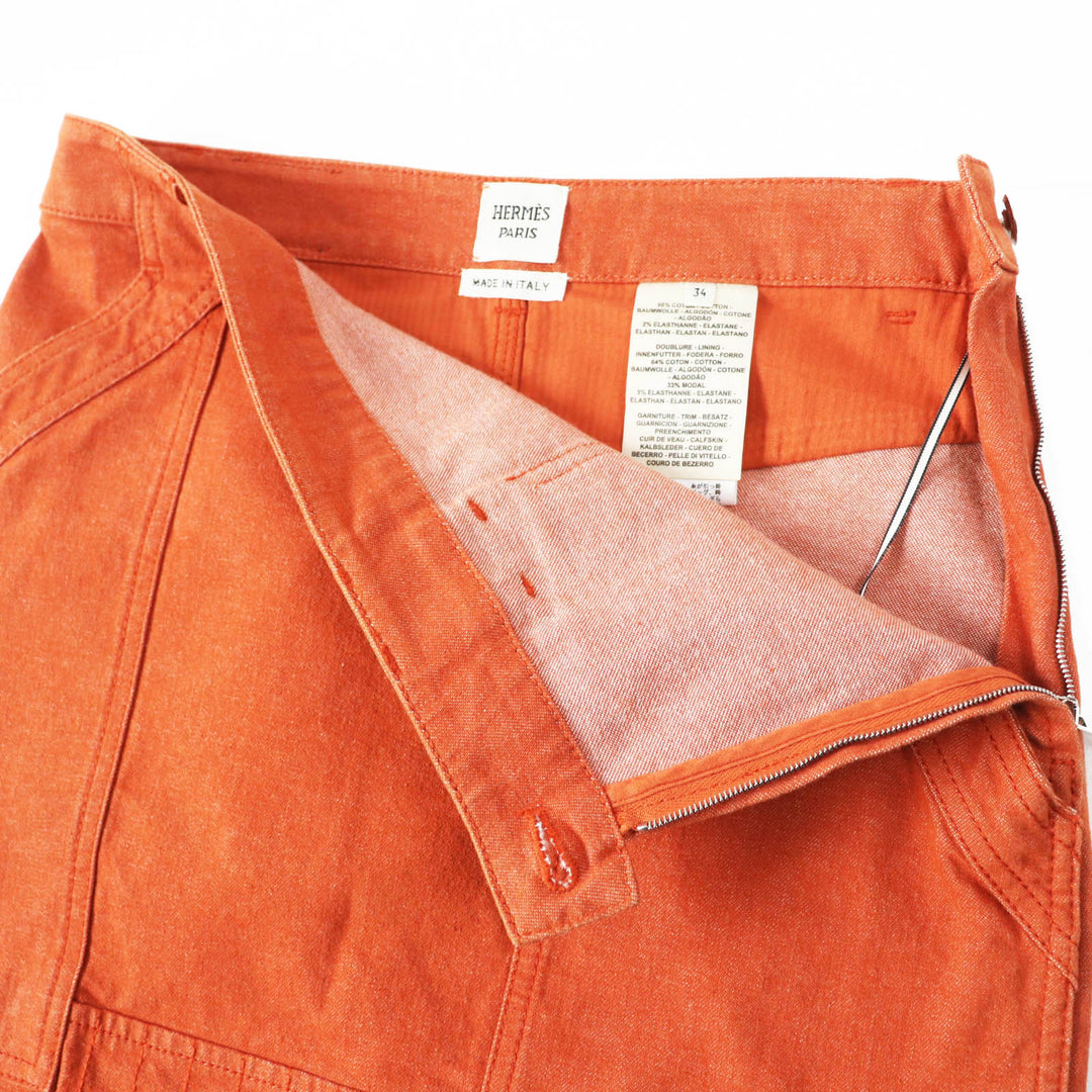 HERMES skirt 2E0350DQ Outer: 98% cotton, Outer: 2% polyurethane, Lining: 64% cotton, Lining: 33% rayon, Lining: 3% polyurethane Orange Crude cell Women 34 Used Authentic