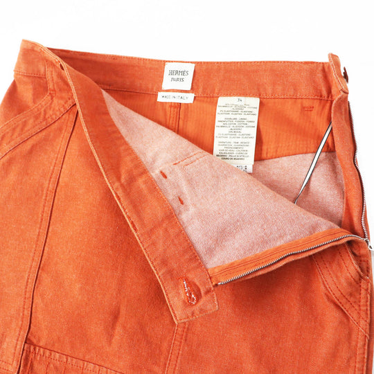 HERMES skirt 2E0350DQ Outer: 98% cotton, Outer: 2% polyurethane, Lining: 64% cotton, Lining: 33% rayon, Lining: 3% polyurethane Orange Crude cell Women 34 Used Authentic