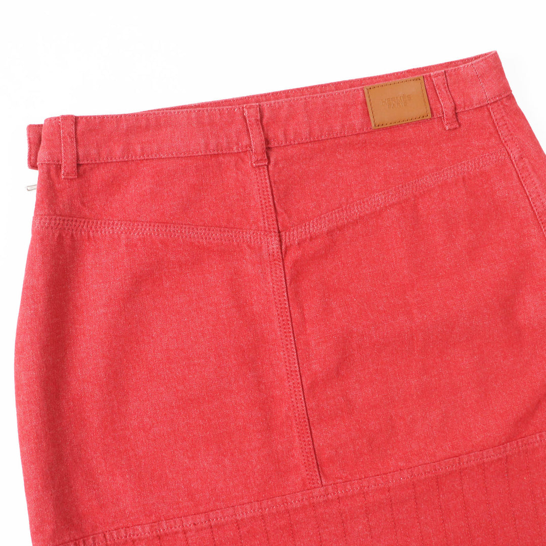 HERMES skirt 2E0350DQ Outer: 98% cotton, Outer: 2% polyurethane, Lining: 64% cotton, Lining: 33% rayon, Lining: 3% polyurethane Red Crude cell Women 38 Used Authentic