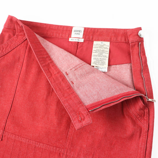 HERMES skirt 2E0350DQ Outer: 98% cotton, Outer: 2% polyurethane, Lining: 64% cotton, Lining: 33% rayon, Lining: 3% polyurethane Red Crude cell Women 38 Used Authentic