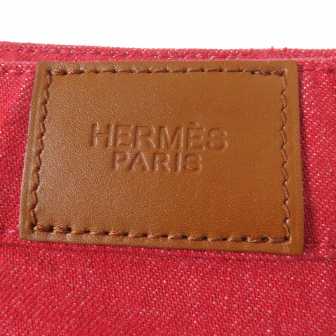 HERMES skirt 2E0350DQ Outer: 98% cotton, Outer: 2% polyurethane, Lining: 64% cotton, Lining: 33% rayon, Lining: 3% polyurethane Red Crude cell Women 38 Used Authentic