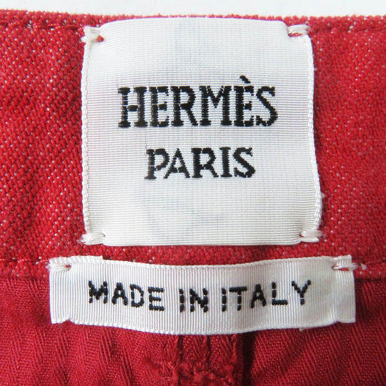 HERMES skirt 2E0350DQ Outer: 98% cotton, Outer: 2% polyurethane, Lining: 64% cotton, Lining: 33% rayon, Lining: 3% polyurethane Red Crude cell Women 38 Used Authentic