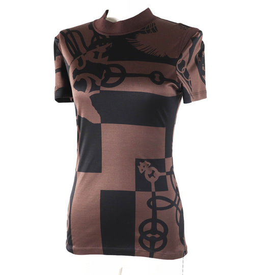 HERMES tops 2E0601DX Main: 100% silk, part: 77% silk, part: 17% nylon, part: 6% polyurethane Brown black Women 36 Used Authentic