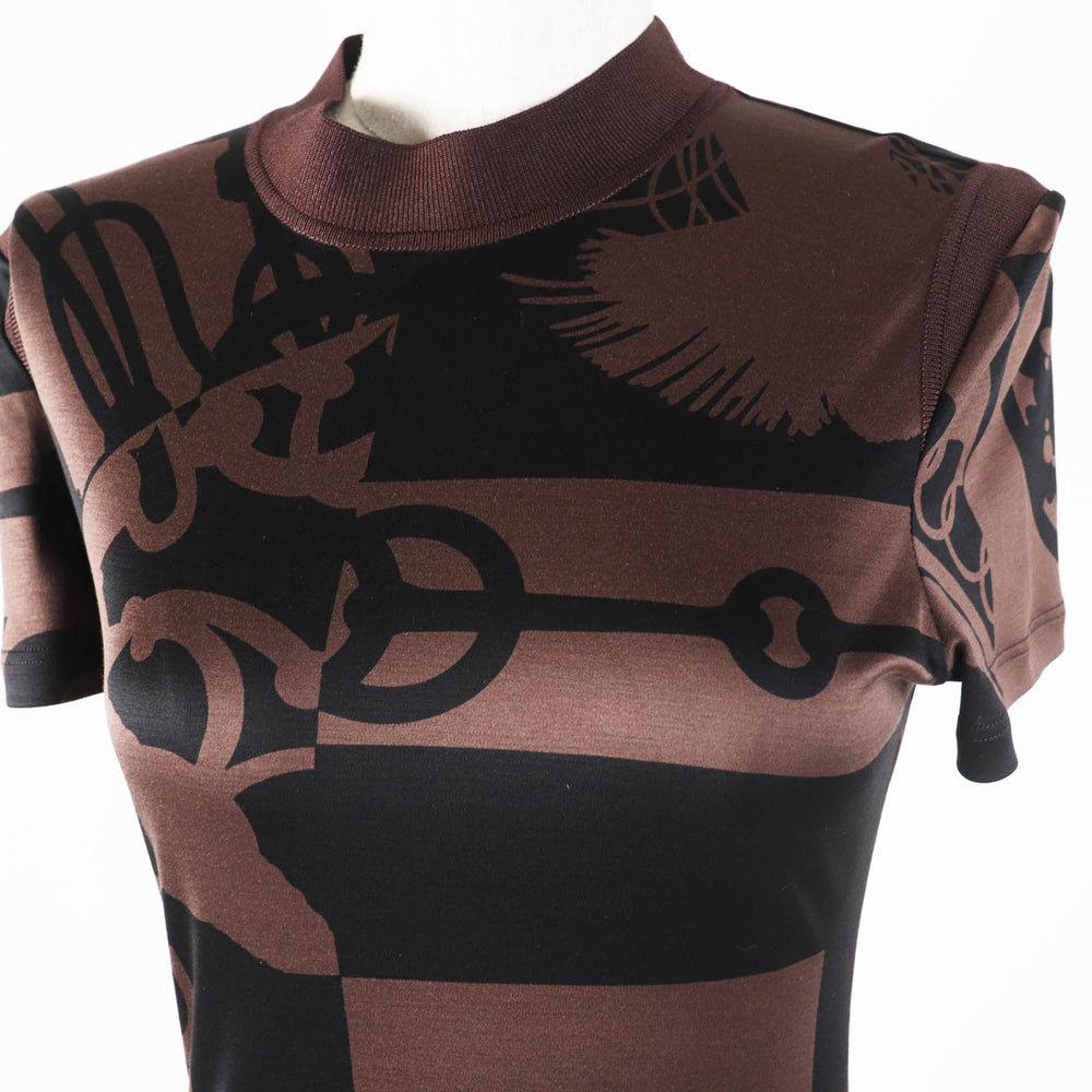 HERMES tops 2E0601DX Main: 100% silk, part: 77% silk, part: 17% nylon, part: 6% polyurethane Brown black Women 36 Used Authentic