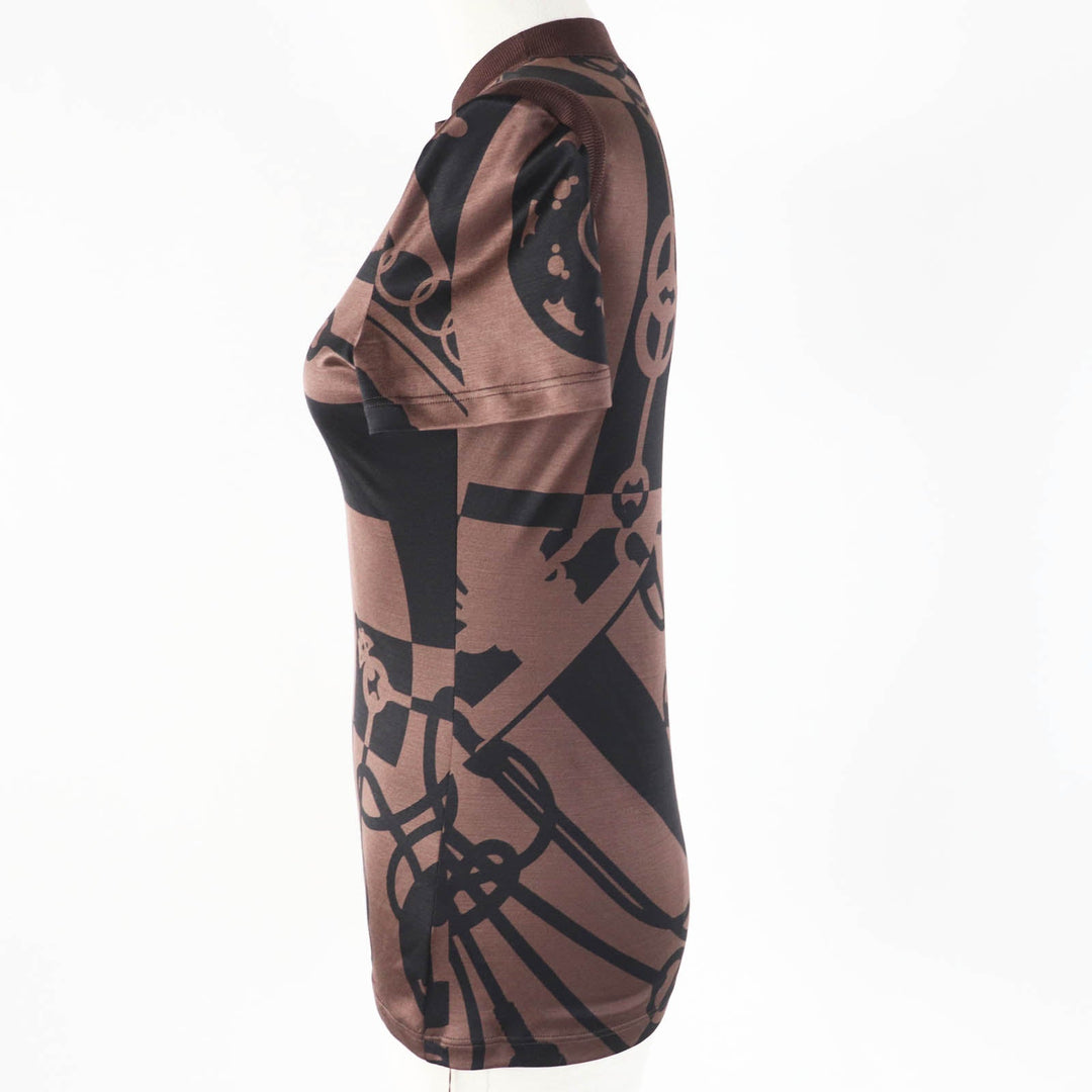 HERMES tops 2E0601DX Main: 100% silk, part: 77% silk, part: 17% nylon, part: 6% polyurethane Brown black Women 36 Used Authentic