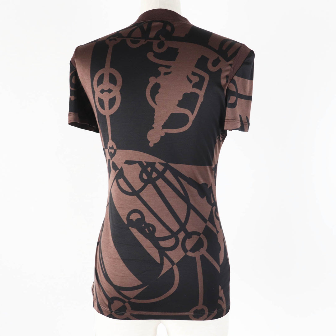 HERMES tops 2E0601DX Main: 100% silk, part: 77% silk, part: 17% nylon, part: 6% polyurethane Brown black Women 36 Used Authentic