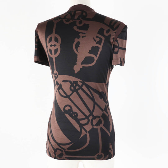 HERMES tops 2E0601DX Main: 100% silk, part: 77% silk, part: 17% nylon, part: 6% polyurethane Brown black Women 36 Used Authentic
