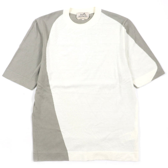 HERMES Short sleeve knit Main: 85% cotton, Main: 15% cashmere Ivory gray mens XS Used Authentic