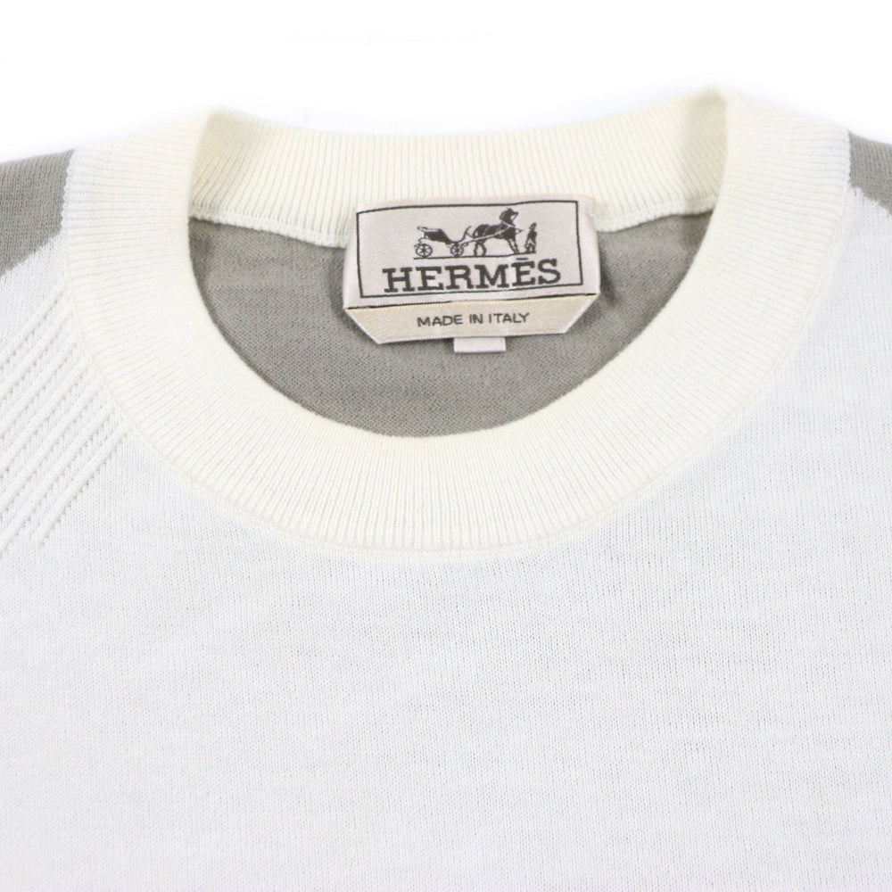 HERMES Short sleeve knit Main: 85% cotton, Main: 15% cashmere Ivory gray mens XS Used Authentic