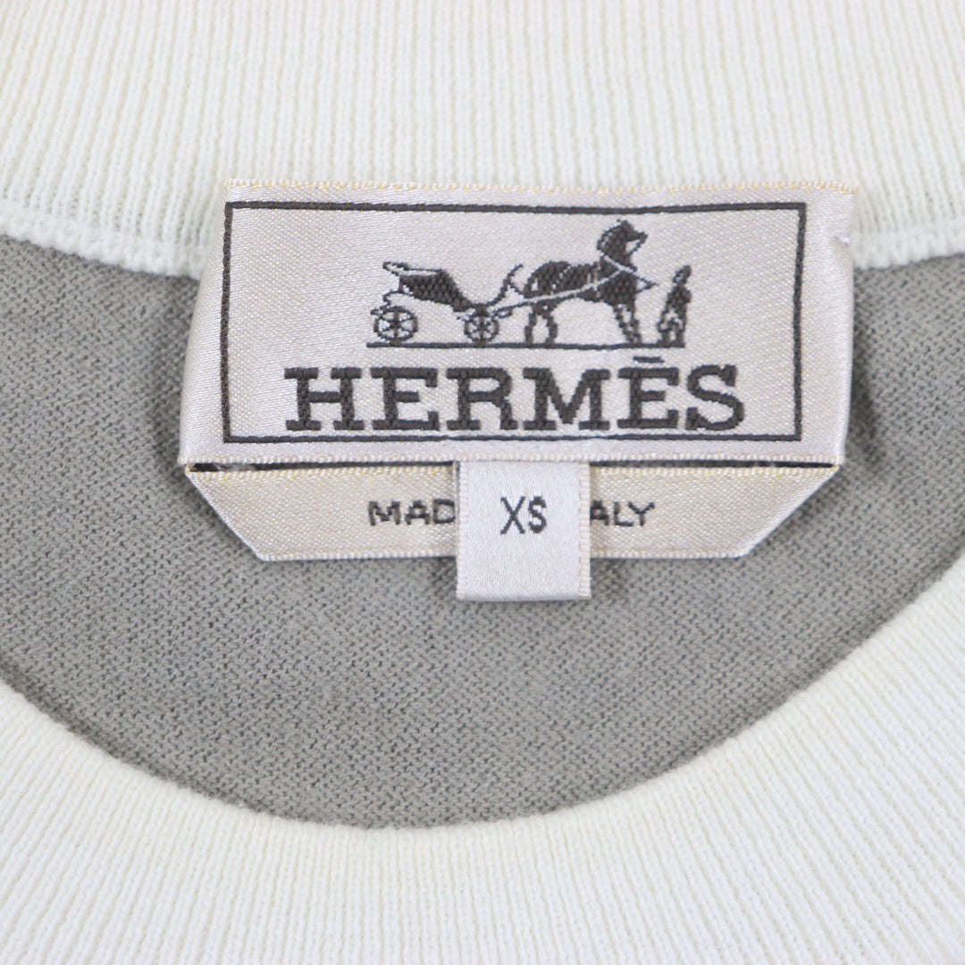 HERMES Short sleeve knit Main: 85% cotton, Main: 15% cashmere Ivory gray mens XS Used Authentic
