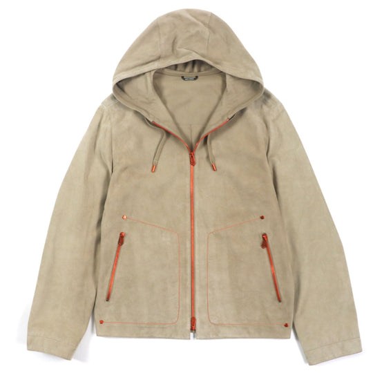 HERMES Jacket Main: Reindeer leather, Sleeve lining: 100% Cupra, Part: 100% Cotton Beige orange mens 44 Used Authentic