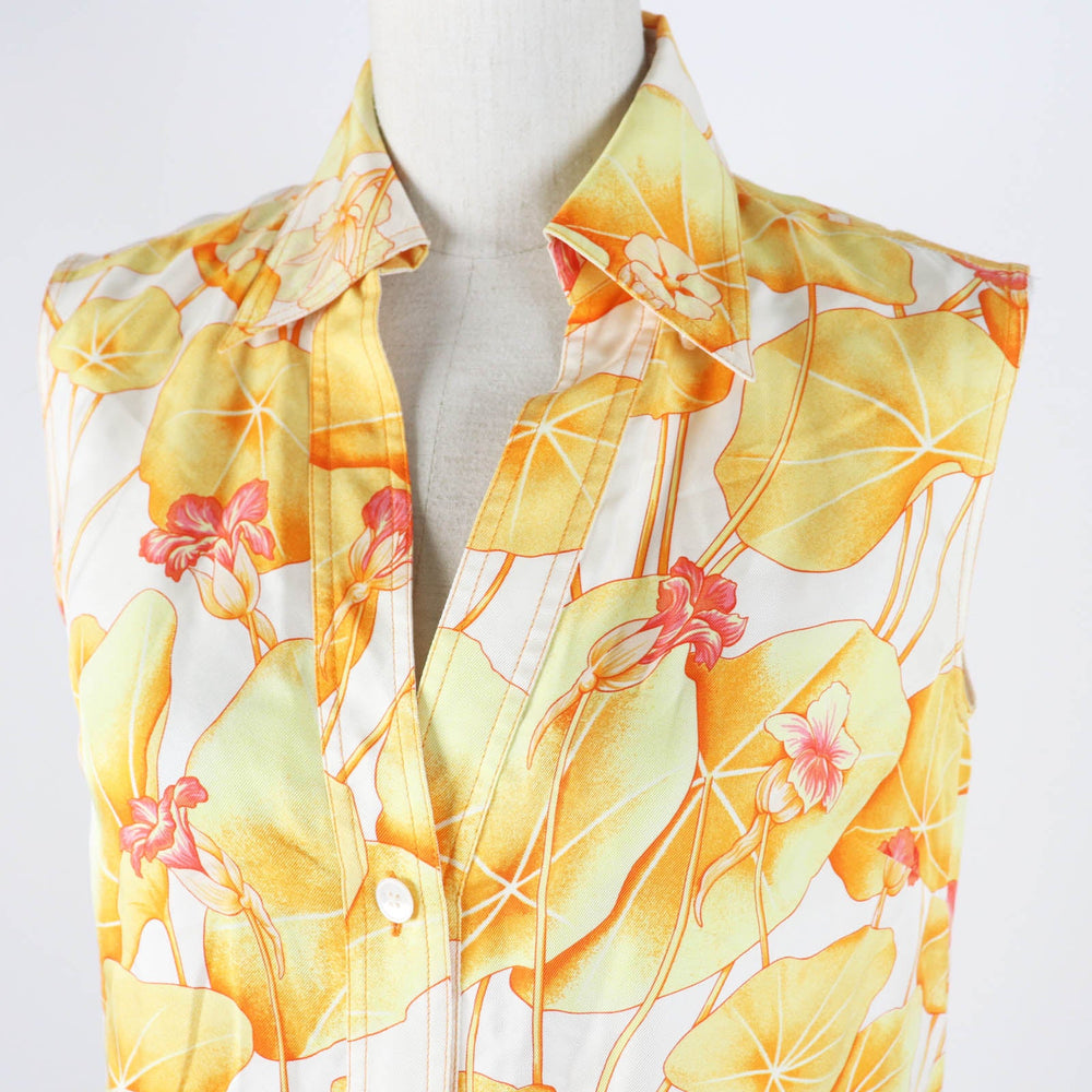 HERMES tops Main: 100% silk Orange Yellow type Margiela period Les Capucines Women 34 Used Authentic