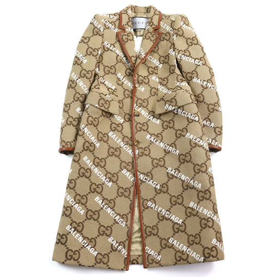 GUCCI coat 676015 Main: 70% cotton, Main: 30% polyester, Lining: 100% rayon, Leather part: sheepskin Beige type The Hacker Project Jumbo GG Coat The Hacker Project Jumbo GG Coat mens 46 Used Authentic