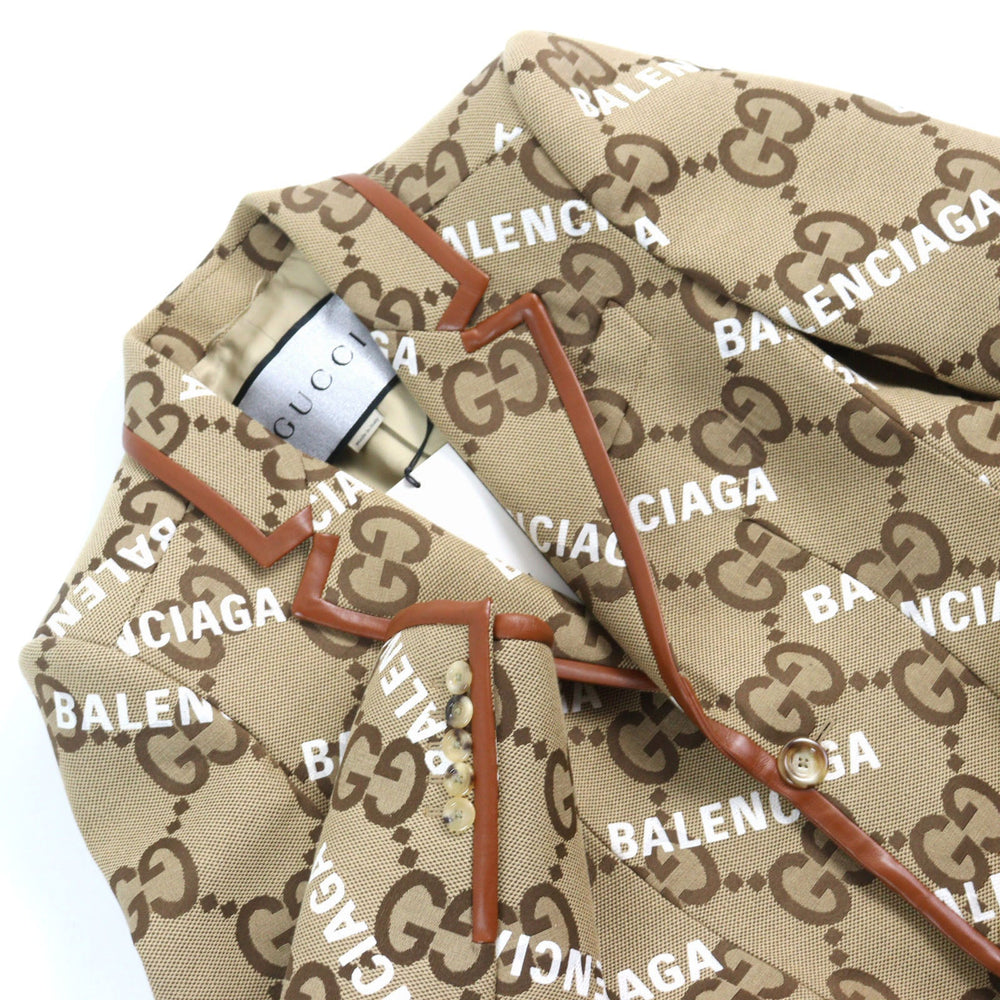 GUCCI coat 676015 Main: 70% cotton, Main: 30% polyester, Lining: 100% rayon, Leather part: sheepskin Beige type The Hacker Project Jumbo GG Coat The Hacker Project Jumbo GG Coat mens 46 Used Authentic