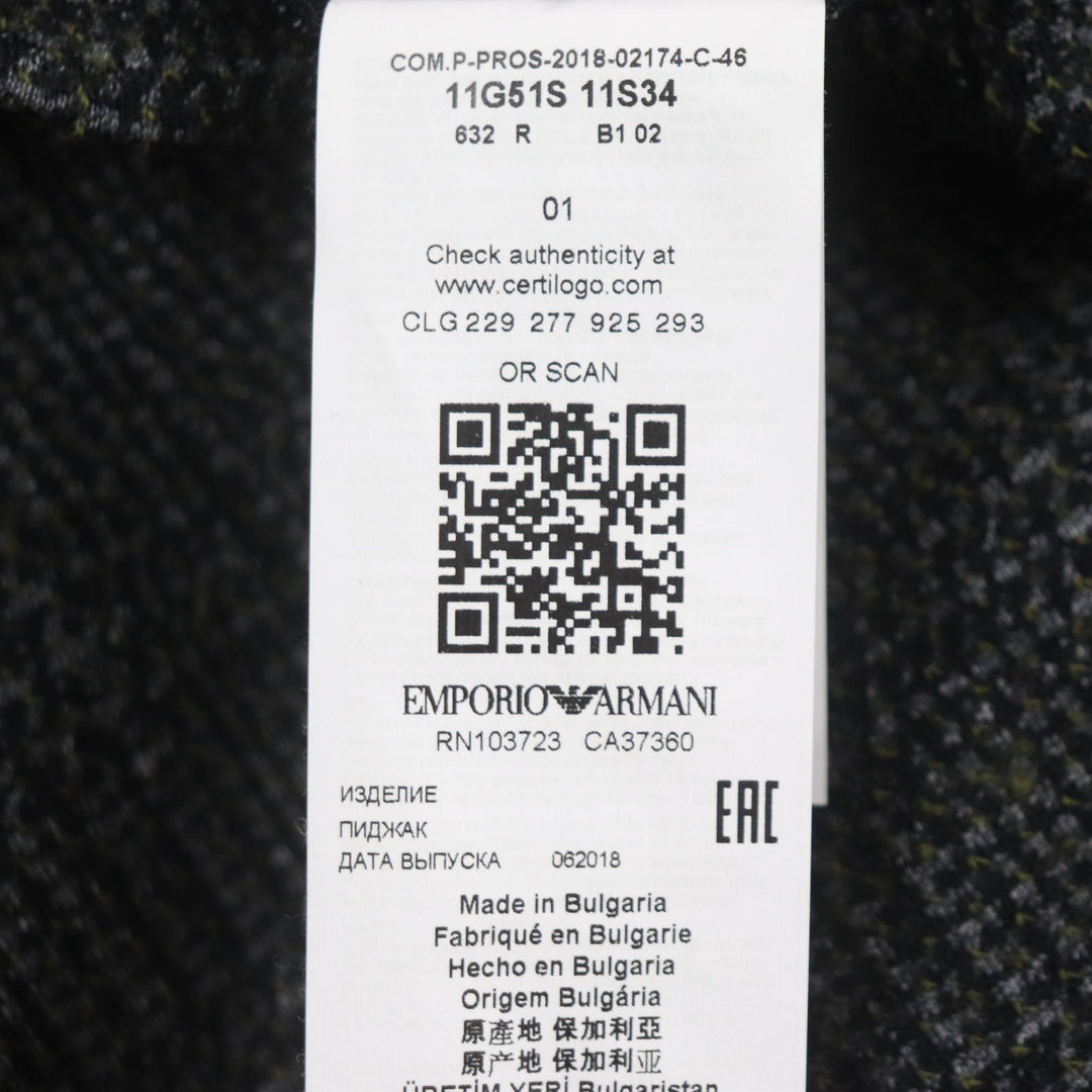 EMPORIO ARMANI tailored jacket Outer material: 82% wool, Outer material: 18% cotton Dark gray mens 46 Used Authentic