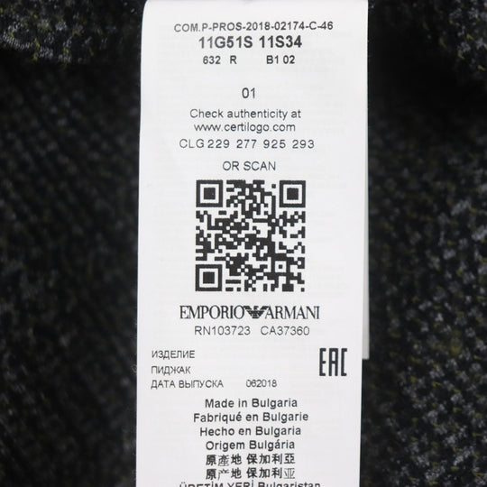 EMPORIO ARMANI tailored jacket Outer material: 82% wool, Outer material: 18% cotton Dark gray mens 46 Used Authentic