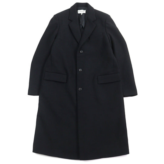 LOEWE Chester coat H800Y01X08 Outer: 90% wool, Outer: 10% polyamide (nylon), Lining: 53% viscose (rayon), Lining: 47% cupra, Part: calf leather black mens 46 Used Authentic