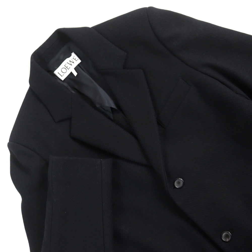 LOEWE Chester coat H800Y01X08 Outer: 90% wool, Outer: 10% polyamide (nylon), Lining: 53% viscose (rayon), Lining: 47% cupra, Part: calf leather black mens 46 Used Authentic