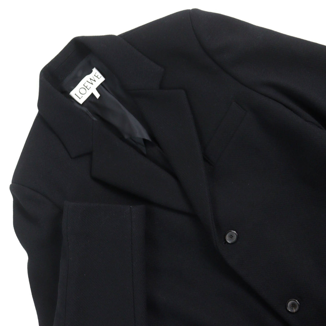 LOEWE Chester coat H800Y01X08 Outer: 90% wool, Outer: 10% polyamide (nylon), Lining: 53% viscose (rayon), Lining: 47% cupra, Part: calf leather black mens 46 Used Authentic