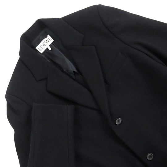 LOEWE Chester coat H800Y01X08 Outer: 90% wool, Outer: 10% polyamide (nylon), Lining: 53% viscose (rayon), Lining: 47% cupra, Part: calf leather black mens 46 Used Authentic