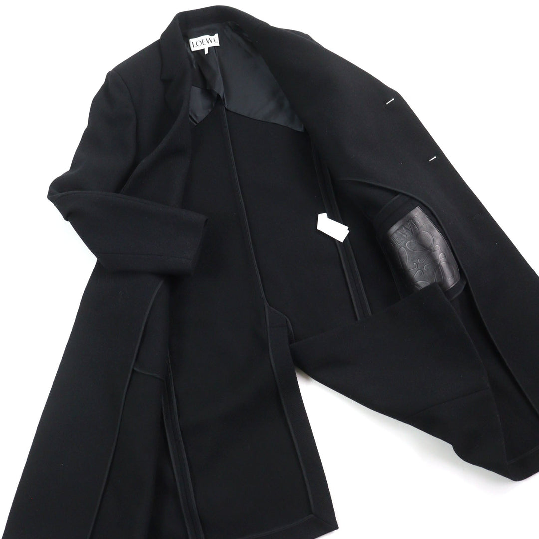 LOEWE Chester coat H800Y01X08 Outer: 90% wool, Outer: 10% polyamide (nylon), Lining: 53% viscose (rayon), Lining: 47% cupra, Part: calf leather black mens 46 Used Authentic