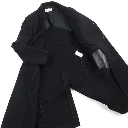 LOEWE Chester coat H800Y01X08 Outer: 90% wool, Outer: 10% polyamide (nylon), Lining: 53% viscose (rayon), Lining: 47% cupra, Part: calf leather black mens 46 Used Authentic