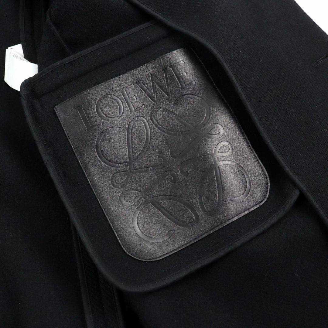 LOEWE Chester coat H800Y01X08 Outer: 90% wool, Outer: 10% polyamide (nylon), Lining: 53% viscose (rayon), Lining: 47% cupra, Part: calf leather black mens 46 Used Authentic