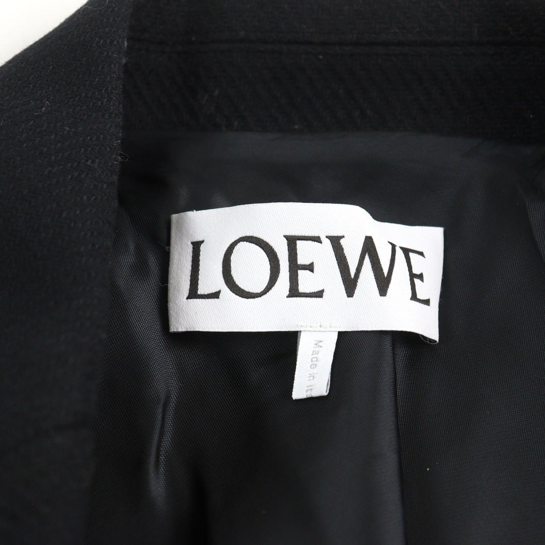 LOEWE Chester coat H800Y01X08 Outer: 90% wool, Outer: 10% polyamide (nylon), Lining: 53% viscose (rayon), Lining: 47% cupra, Part: calf leather black mens 46 Used Authentic