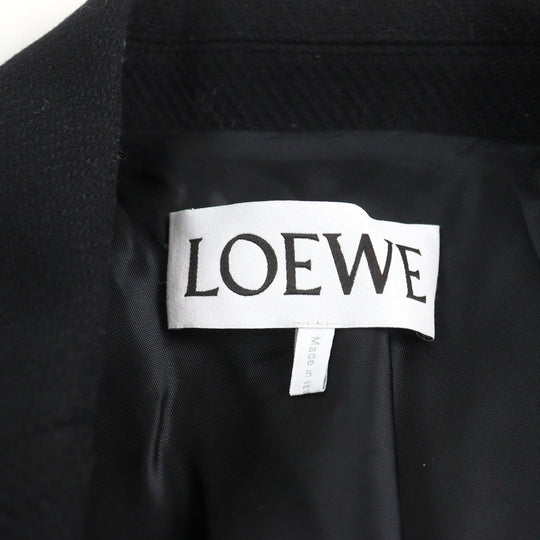 LOEWE Chester coat H800Y01X08 Outer: 90% wool, Outer: 10% polyamide (nylon), Lining: 53% viscose (rayon), Lining: 47% cupra, Part: calf leather black mens 46 Used Authentic
