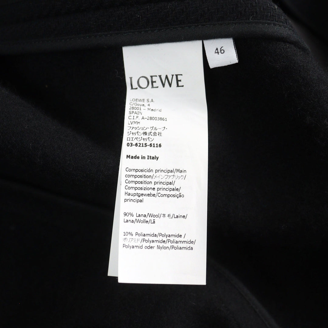 LOEWE Chester coat H800Y01X08 Outer: 90% wool, Outer: 10% polyamide (nylon), Lining: 53% viscose (rayon), Lining: 47% cupra, Part: calf leather black mens 46 Used Authentic