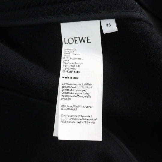 LOEWE Chester coat H800Y01X08 Outer: 90% wool, Outer: 10% polyamide (nylon), Lining: 53% viscose (rayon), Lining: 47% cupra, Part: calf leather black mens 46 Used Authentic