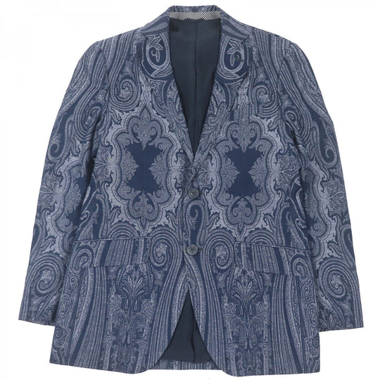 ETRO tailored jacket Outer: 85% cotton, Outer: 15% linen, Lining: 81% acetate, Lining: 10% silk, Lining: 9% nylon Navy mens 46 Used Authentic