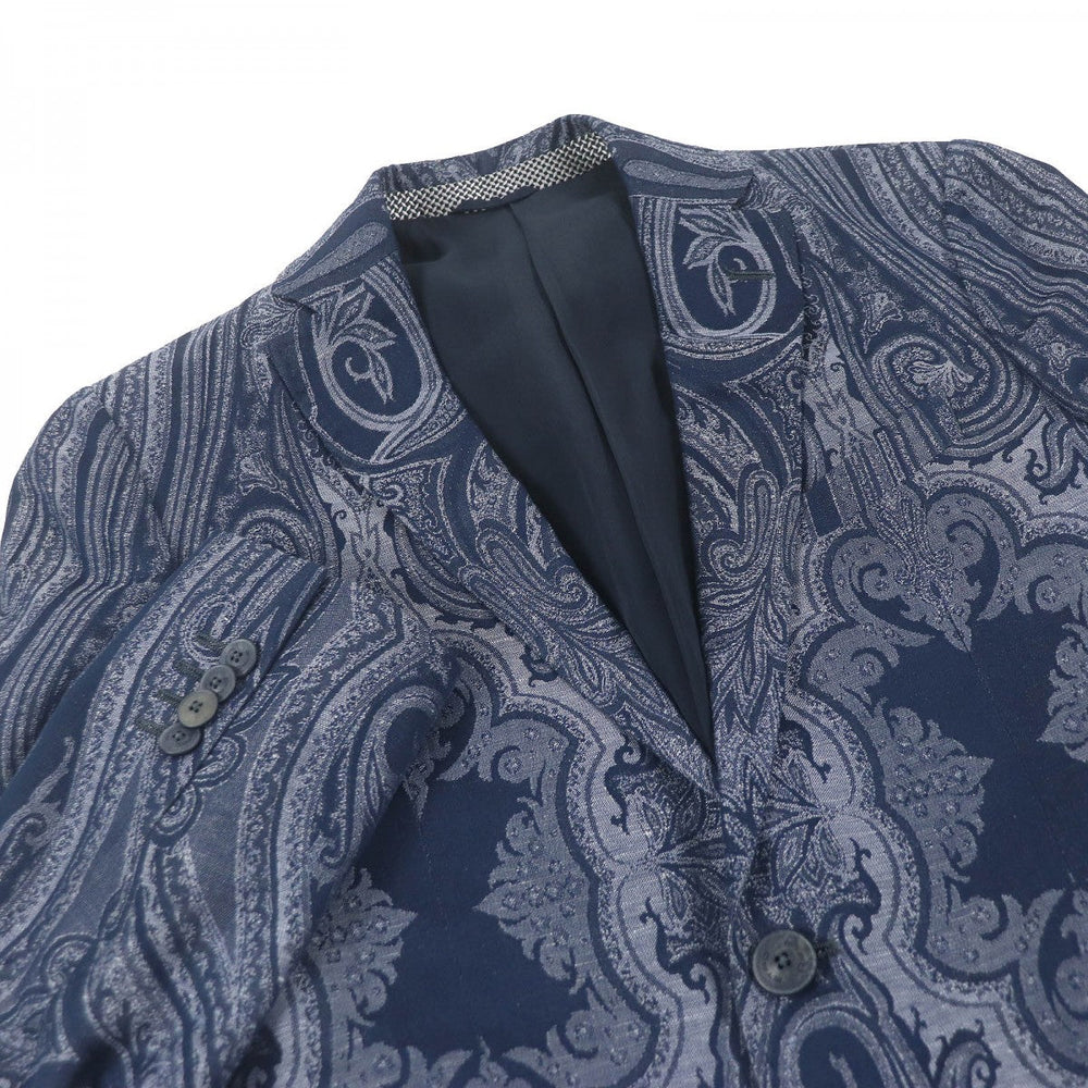 ETRO tailored jacket Outer: 85% cotton, Outer: 15% linen, Lining: 81% acetate, Lining: 10% silk, Lining: 9% nylon Navy mens 46 Used Authentic