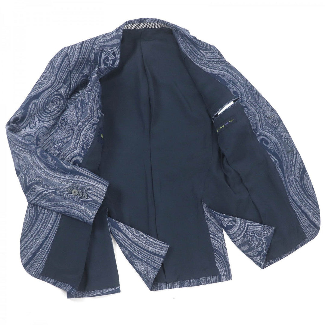 ETRO tailored jacket Outer: 85% cotton, Outer: 15% linen, Lining: 81% acetate, Lining: 10% silk, Lining: 9% nylon Navy mens 46 Used Authentic