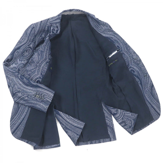 ETRO tailored jacket Outer: 85% cotton, Outer: 15% linen, Lining: 81% acetate, Lining: 10% silk, Lining: 9% nylon Navy mens 46 Used Authentic