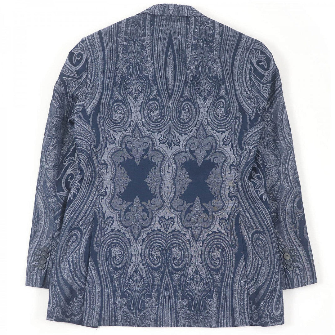 ETRO tailored jacket Outer: 85% cotton, Outer: 15% linen, Lining: 81% acetate, Lining: 10% silk, Lining: 9% nylon Navy mens 46 Used Authentic