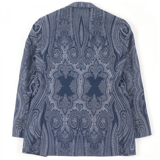 ETRO tailored jacket Outer: 85% cotton, Outer: 15% linen, Lining: 81% acetate, Lining: 10% silk, Lining: 9% nylon Navy mens 46 Used Authentic