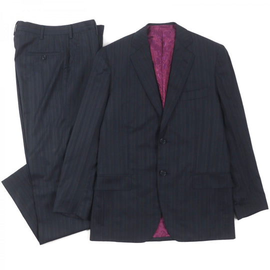 ETRO setup Outer: 100% wool, Lining: 100% silk, Sleeve lining: 60% acetate, Sleeve lining: 40% rayon Black navy mens 48 Used Authentic