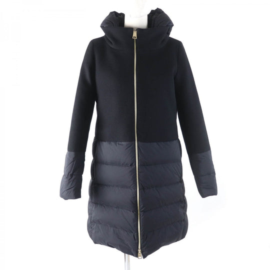 Herno Down jacket  PI0848D Outer: 80% wool, Outer: 20% nylon, Part: 100% nylon, Part: polyurethane, Part: 100% nylon black DIAGONAL WOOL AND NUAGE PARKA Women 42 Used Authentic