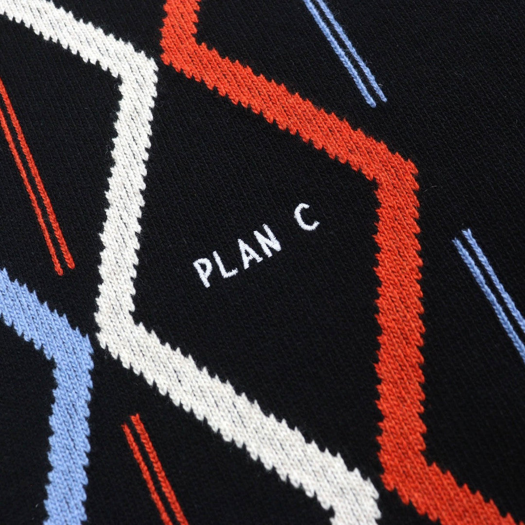 PLAN C Best GLCME01G00FW009 Main: 70% wool, Main: 30% cashmere Black Orange Blue White Rhombus Intarsia mens 38 Used Authentic