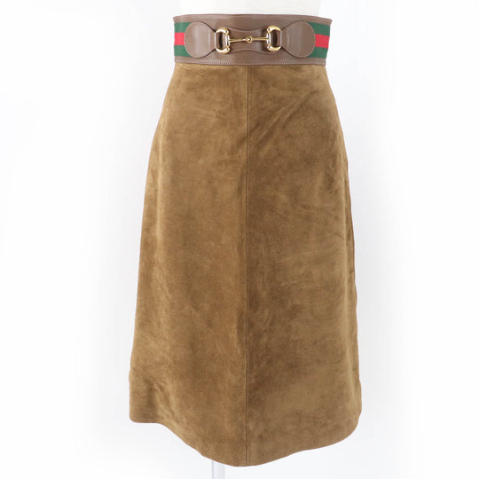 GUCCI flare skirt 626888 Main: Cowhide, Lining: Rayon 68%, Lining: Silk 32%, Part: Acrylic 46%, Part: Wool 46% Brown Women 36 Used Authentic