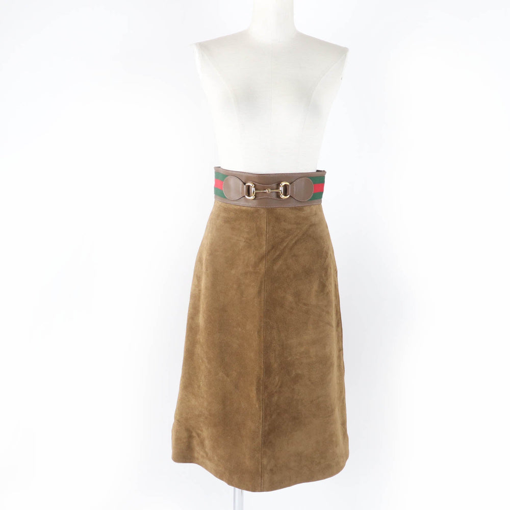 GUCCI flare skirt 626888 Main: Cowhide, Lining: Rayon 68%, Lining: Silk 32%, Part: Acrylic 46%, Part: Wool 46% Brown Women 36 Used Authentic