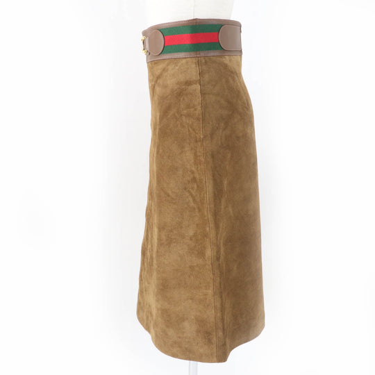 GUCCI flare skirt 626888 Main: Cowhide, Lining: Rayon 68%, Lining: Silk 32%, Part: Acrylic 46%, Part: Wool 46% Brown Women 36 Used Authentic