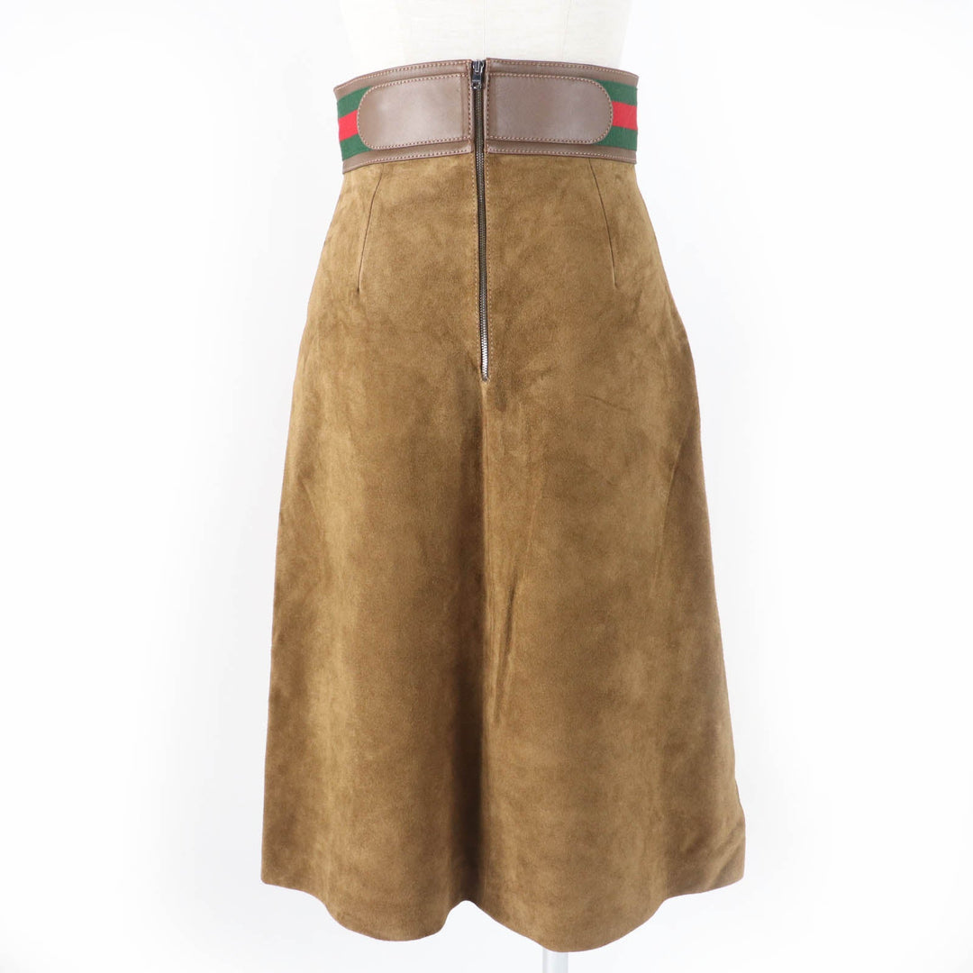 GUCCI flare skirt 626888 Main: Cowhide, Lining: Rayon 68%, Lining: Silk 32%, Part: Acrylic 46%, Part: Wool 46% Brown Women 36 Used Authentic