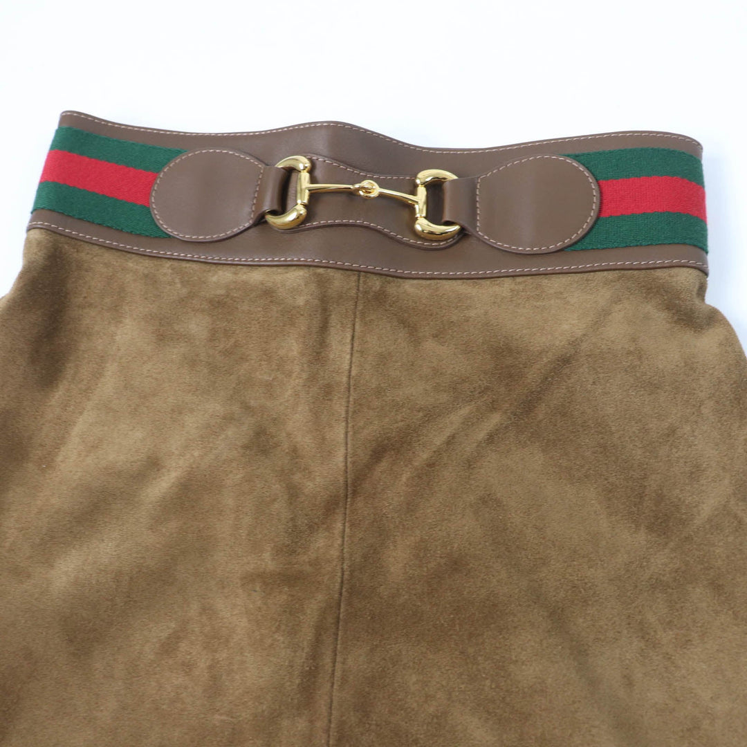 GUCCI flare skirt 626888 Main: Cowhide, Lining: Rayon 68%, Lining: Silk 32%, Part: Acrylic 46%, Part: Wool 46% Brown Women 36 Used Authentic