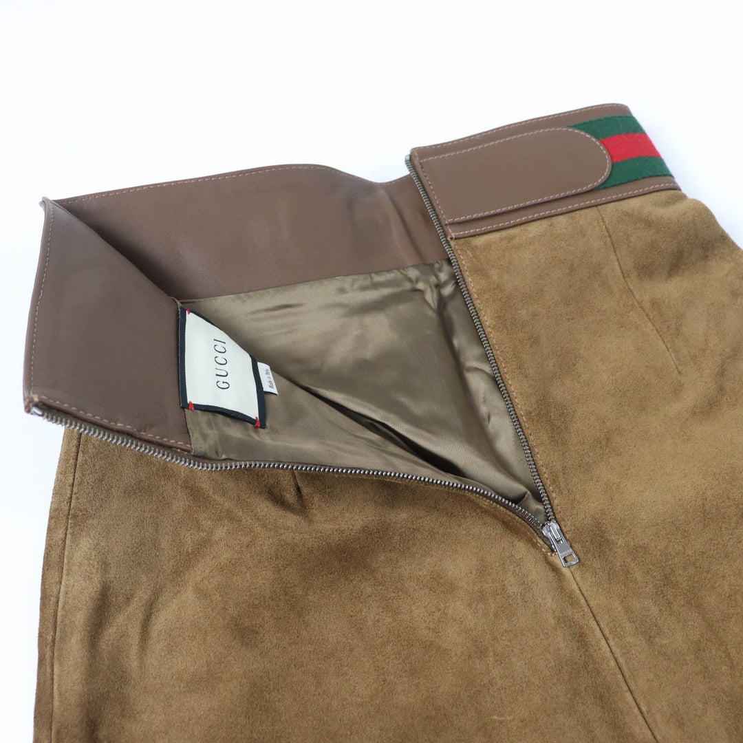 GUCCI flare skirt 626888 Main: Cowhide, Lining: Rayon 68%, Lining: Silk 32%, Part: Acrylic 46%, Part: Wool 46% Brown Women 36 Used Authentic